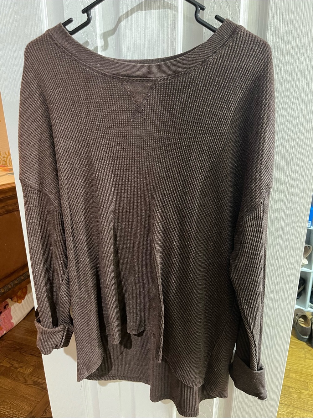 Seven7 Waffle Knit Long Sleeve Top in Brown